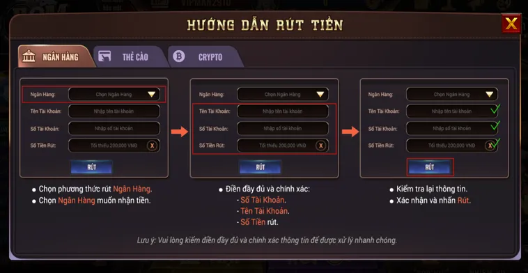Hướng dẫn rút tiền về tài khoản ngân hàng tại Bomwin.