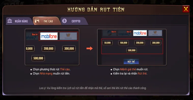 Rút tiền qua thẻ cào an toàn nhanh chóng tiện lợi.
